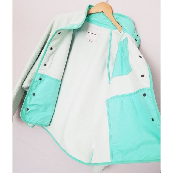 American Eagle Overesized Fleece Sherpa Snap Jacket Size M Mint Green Sea Foam - Picture 11 of 16